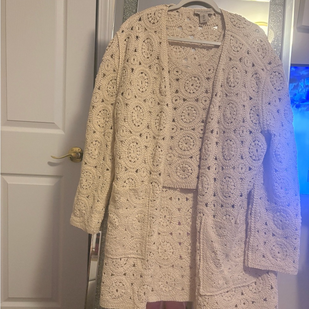Martha Stewart Cream Openwork Crochet Cardigan - Picture 3 of 3